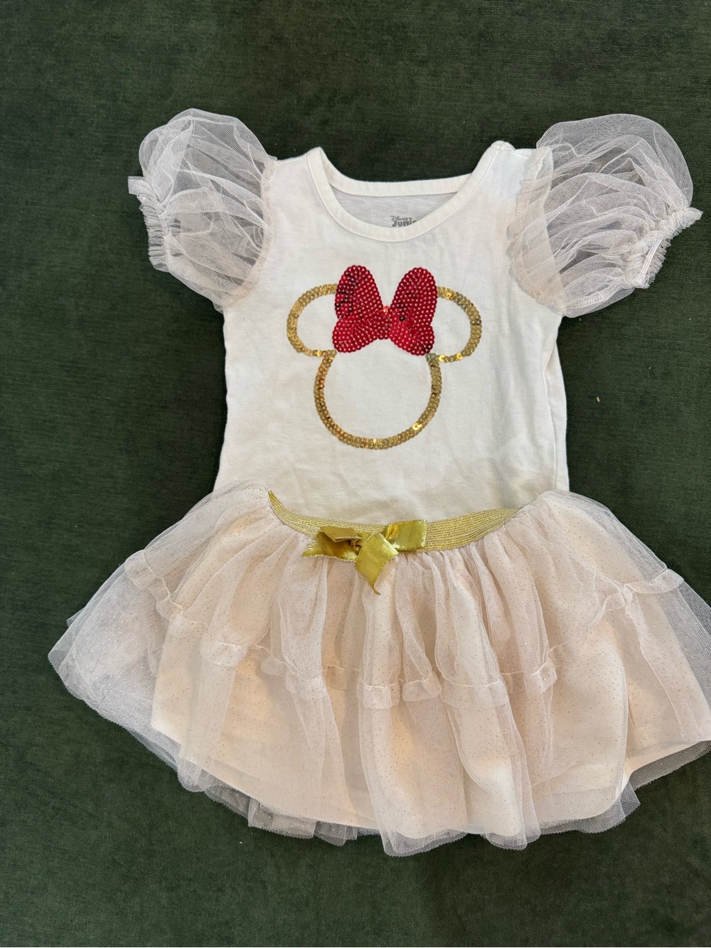 Disney Minnie White shirt  with Gold & Red Sequin Accents and matching skirt